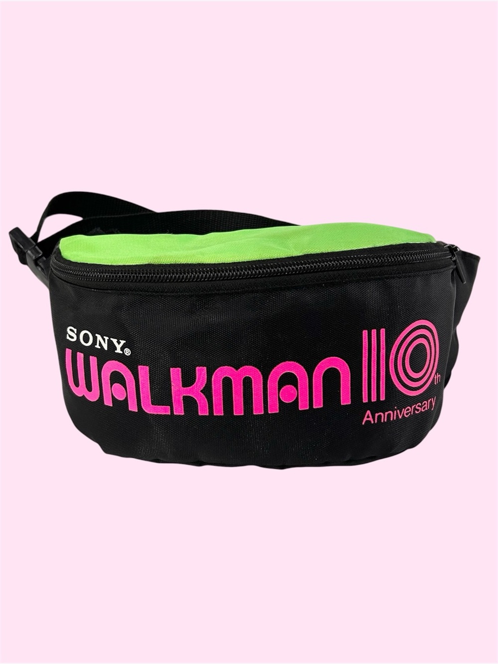 Vintage 90s Sony 10th Anniversary Walkman Crossbody Side Bag Fanny Pack Neon
